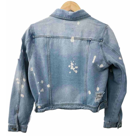 ACTIVE USA Denim Crop Jacket Large Bleach Spot Distressed Light Blue - Picture 3 of 8